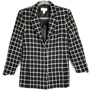 VTG Talbots Womens sz. 8P  Black/White Checkered Wool Jacket Outdoor Y2K Cottage
